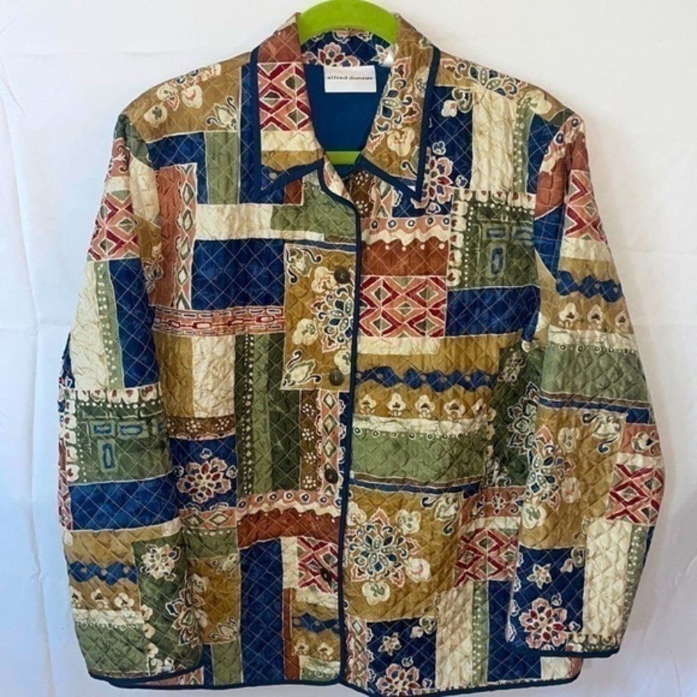Alfred Dunner Vintage Quilted Floral Patchwork Printed Boho Blazer Jacket Coat